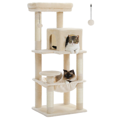 Kattenboom -  Krabpaal - Luxe Krabpaal met Meerdere Niveaus – Kattentoren met Huisje & Krabpalen – Stabiele Kattenboom voor Binnen – Kattenaccessoires & Speelgoed - Large -  143cm - Beige