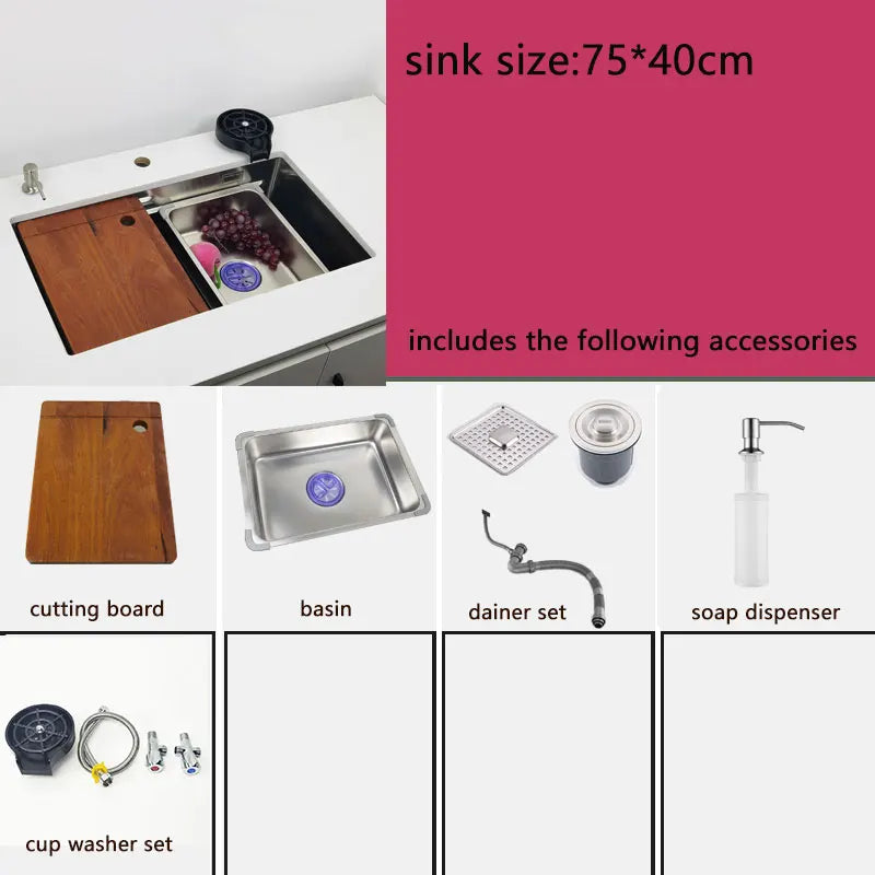 Keukenspoelbak – Gootsteen – Enkele Spoelbak – Wasbak – Spoelbakken – Undermount Design – 75x40 cm RVS 304 Roestvrij Staal – Inclusief Watervalkraan