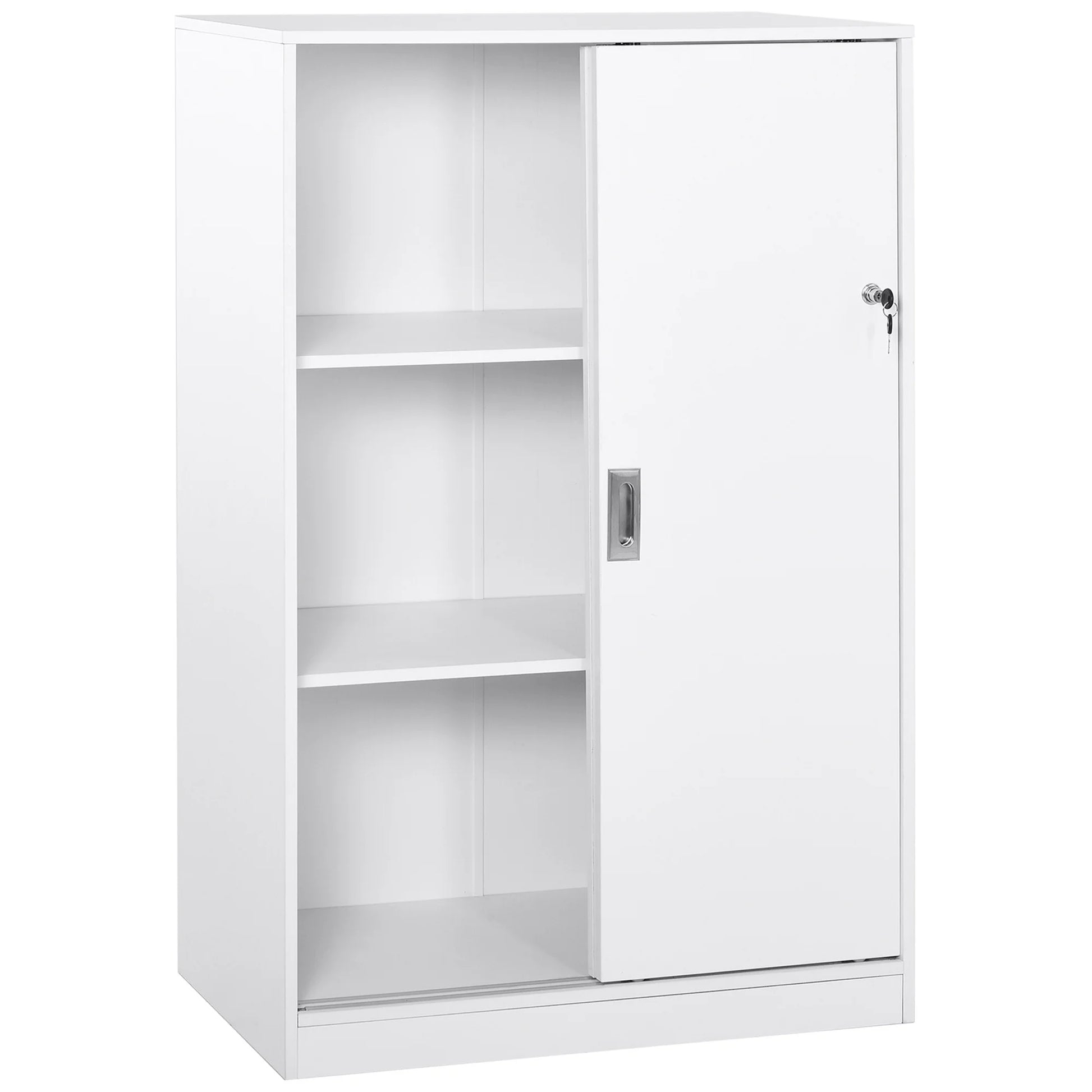 Kast Met Schuifdeuren – Opbergkast – Bureaumeubel – Documentenkast – Slot Met Sleutel – Duurzaam E1 Spaanplaat – Drie Binnenplanken - 80 x 40 x 120 cm - Wit - QUORE