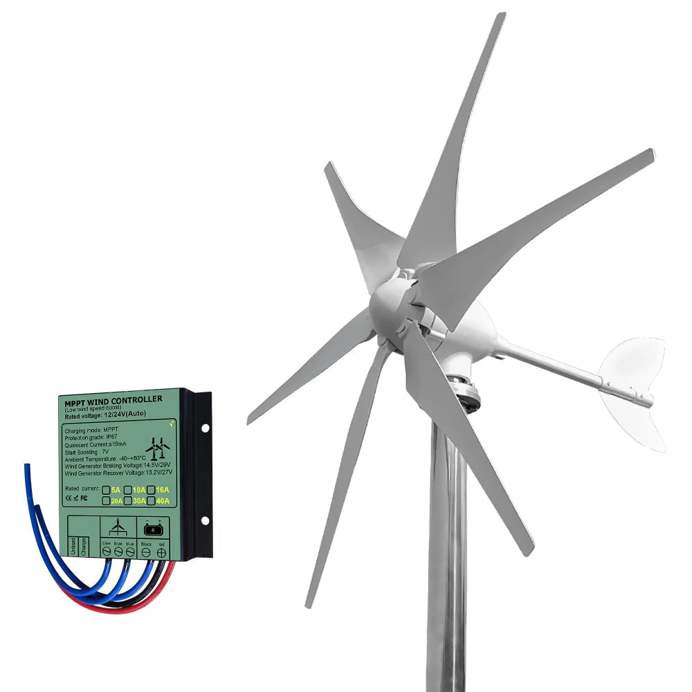 Windturbine - Windmolen - Windturbine Generator - Windenergie - 5000W - 12V - met MPPT Controller - 6 Messen - Stille en Efficiënte Energieoplossing - voor Thuisgebruik