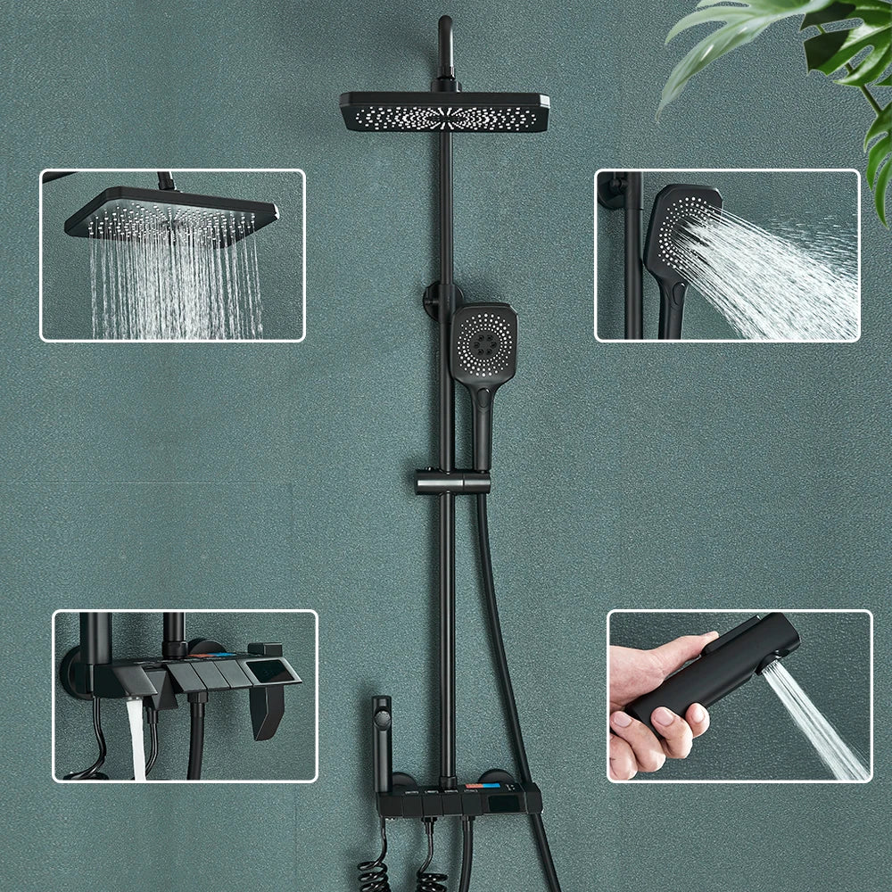 Douchekraan - Douchepaneel  - Douche - Regendouches - Regendouche & Bidet Systeem met Piano-Stijl Mengkraan - Slimme Inbouw Douchekraan Set met Digitaal Display - QUORE