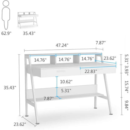 Bureau – Werkplek – Studieplek – Thuiswerkplek – Bureau Met Lade – Metalen Frame - 120 x 60 x 90 - Wit