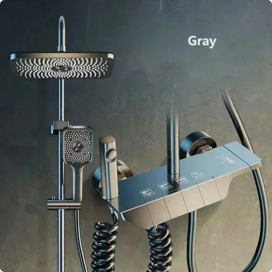 Bathroom Shower Faucet Set 4 Functions Digital Display Shower Thermostat Hot Cold Showers Mixer Pressure Discharge Copper Taps