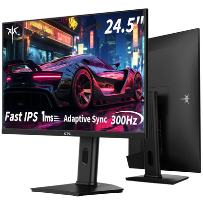 Gaming Monitor – Gaming Scherm – PC Monitor – Monitor Voor Gamen – 24,5 Inch – 300Hz Verversingssnelheid – 1 ms Reactietijd – Full HD FHD 1080p – Fast IPS Paneel – FreeSync & G-Sync Compatibel – Mat Scherm – Zwart - QUORE
