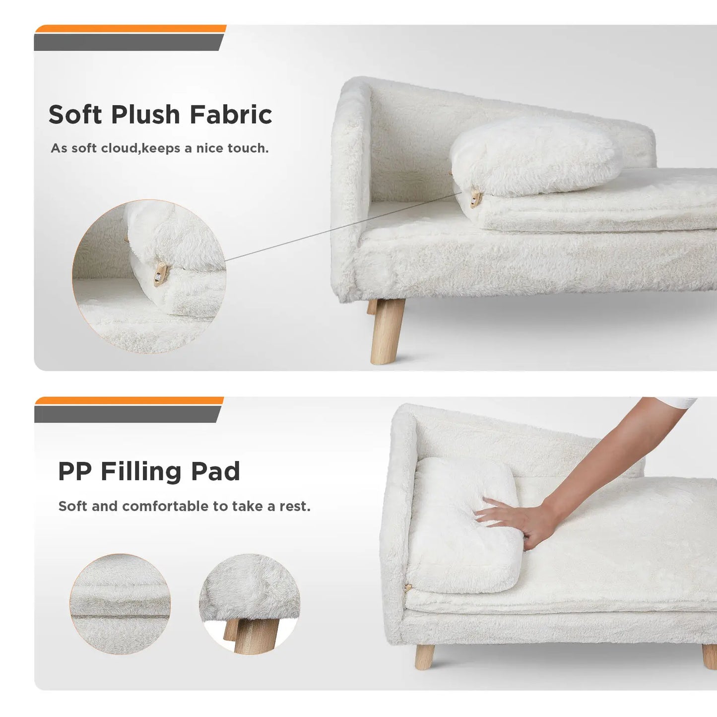 Hondenbed - Hondenbench - Hondensofa - Hondenmand - Verhoogd - met Houten Poten - Kleine L-vormige Honden- of Kattenbank met Zachte Kussen & Pluche Bekleding