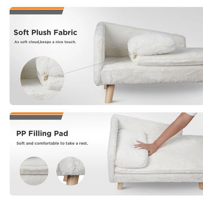 Hondenbed - Hondenbench - Hondensofa - Hondenmand - Verhoogd - met Houten Poten - Kleine L-vormige Honden- of Kattenbank met Zachte Kussen & Pluche Bekleding