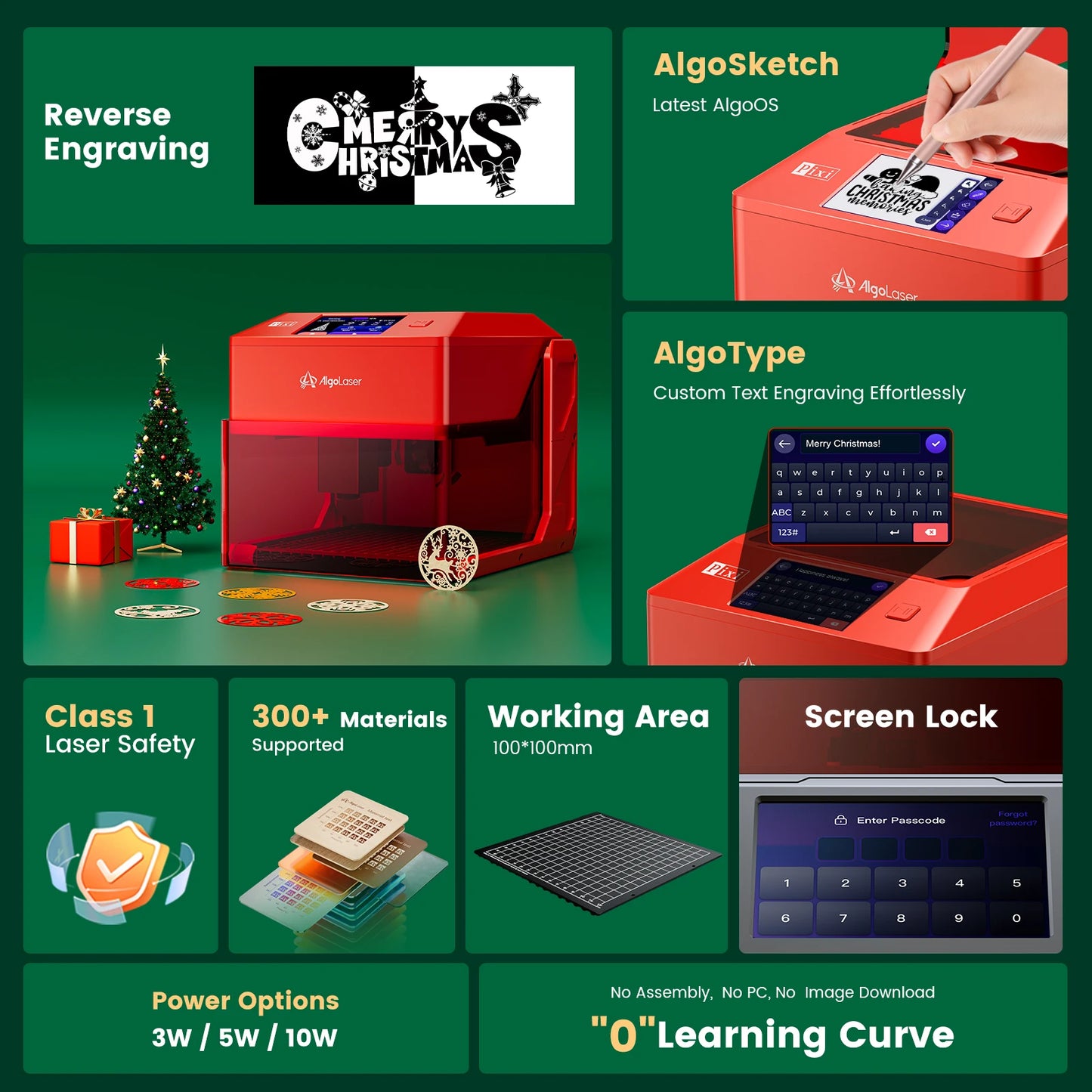 AlgoLaser 10W 5W 3W Smart Engraving Machine ALGOOS 2.6 Closed Box Machine Handwriting Screen for Christmas Gifts Decorations