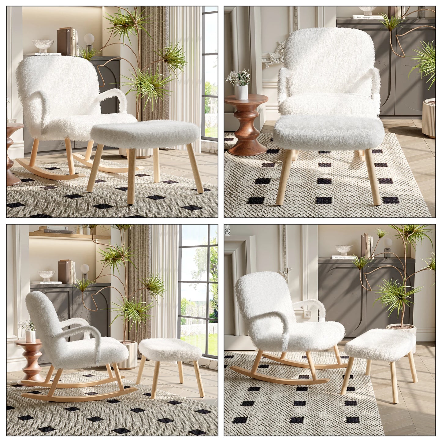 Schommelstoel – Schommelstoel Met Armleuningen – Relaxstoel – Comfortabele Stoel – Ergonomisch Ontwerp – Hout En Metalen Accenten