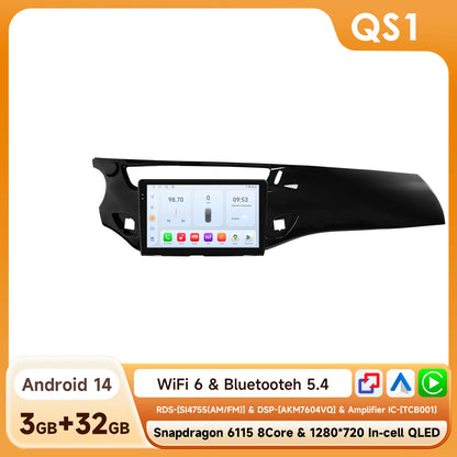 Autoradio Citroën C3 DS3 – Multimedia Systeem – Navigatie Radio – CarPlay Android Auto – 9 Inch Touchscreen – 8-Core Snapdragon 6115 Processor – 128GB Opslag