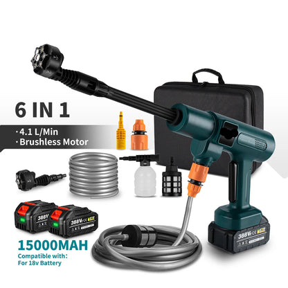 Hogedrukreiniger - Terrasreiniger - Hogedruk - Waterpistool - Draadloze - Elektrische - 200 Bar - 3500W - 6-in-1 Spuitkop - Pressure Washer - voor Auto en Tuin - Geschikt voor 18V Batterijen - inclusief 2x Accu - QUORE