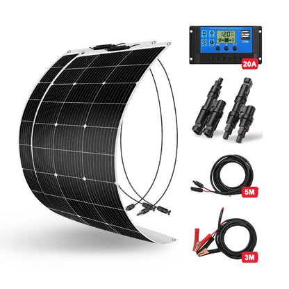 Zonnepanelen - Zonnepaneel - Zonnepanelen met stekker - Zonnepaneel opvouwbaar - 18V - 200W - 12V - Flexibele Zonnepanelen Waterdicht Monokristallijn Zonnepaneel voor Camping, RV, en Thuislader - QUORE