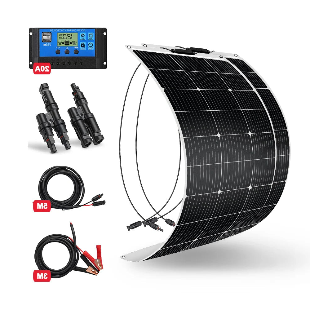 Zonnepanelen - Zonnepaneel - Zonnepanelen met stekker - Zonnepaneel opvouwbaar - 18V - 200W set - 12V - Flexibele Zonnepanelen Waterdicht Monokristallijn Zonnepaneel voor Camping, RV, en Thuislader - QUORE