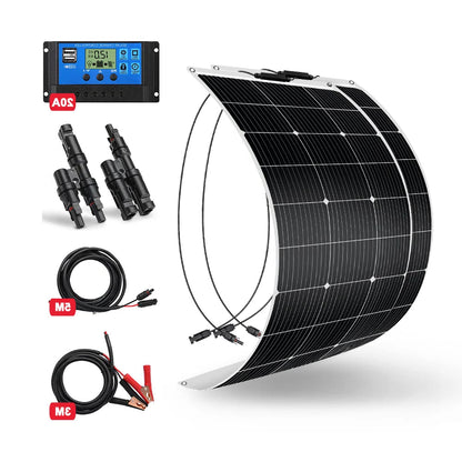 Zonnepanelen - Zonnepaneel - Zonnepanelen met stekker - Zonnepaneel opvouwbaar - 18V - 200W set - 12V - Flexibele Zonnepanelen Waterdicht Monokristallijn Zonnepaneel voor Camping, RV, en Thuislader - QUORE
