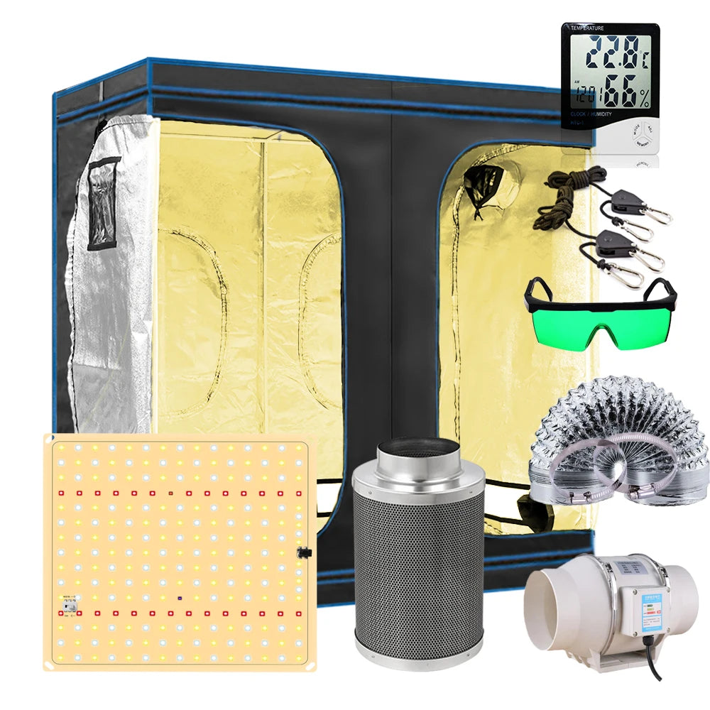 Kweektent – Groeikas – Kweekruimte – Planten Tent – 600D Oxford Doek – Reflecterende Binnenlaag – LED-Groeilampen - 300x150x200CM Kits - QUORE