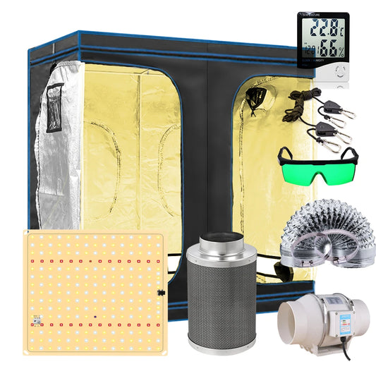 Kweektent – Groeikas – Kweekruimte – Planten Tent – 600D Oxford Doek – Reflecterende Binnenlaag – LED-Groeilampen - 300x150x200CM Kits - QUORE