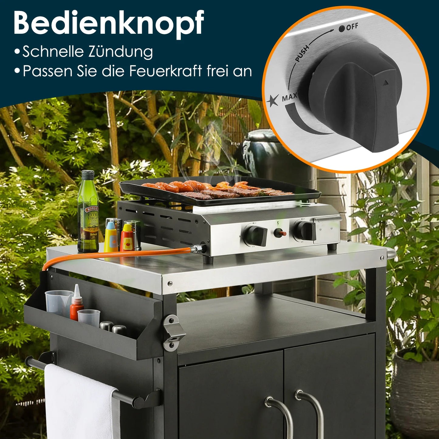 3-Pits Gasbarbecue – Compacte Grill – Tafelbarbecue – Buitenbarbecue – Gietijzeren Grillplaat 57x36 Cm – Roestvrijstalen Branders – Inklapbare Poten
