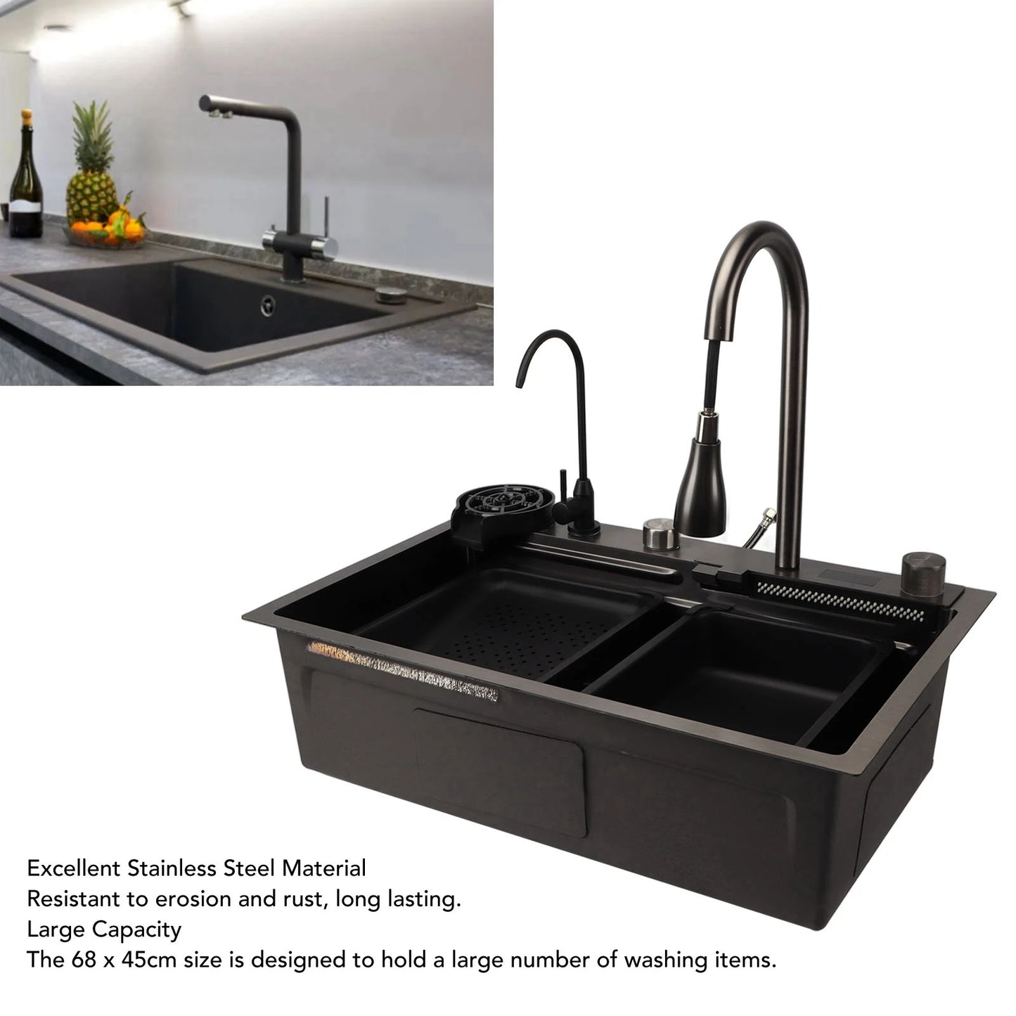 Under Counter Kitchen Sink Basin Under Counter Kitchen Sink Basin 68x45cm Thickened Stainless Steel Digital Display Kitchen Sink