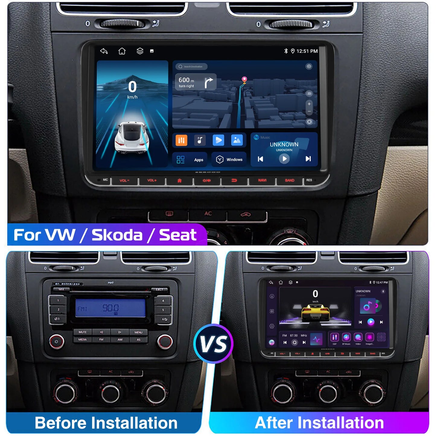ESSGOO Android 14 Car Radio Carplay 6+128G For Volkswagen Passat b6 b7 golf 5 6 Polo Jetta Skoda Car Multimedia Player GPS WiFi