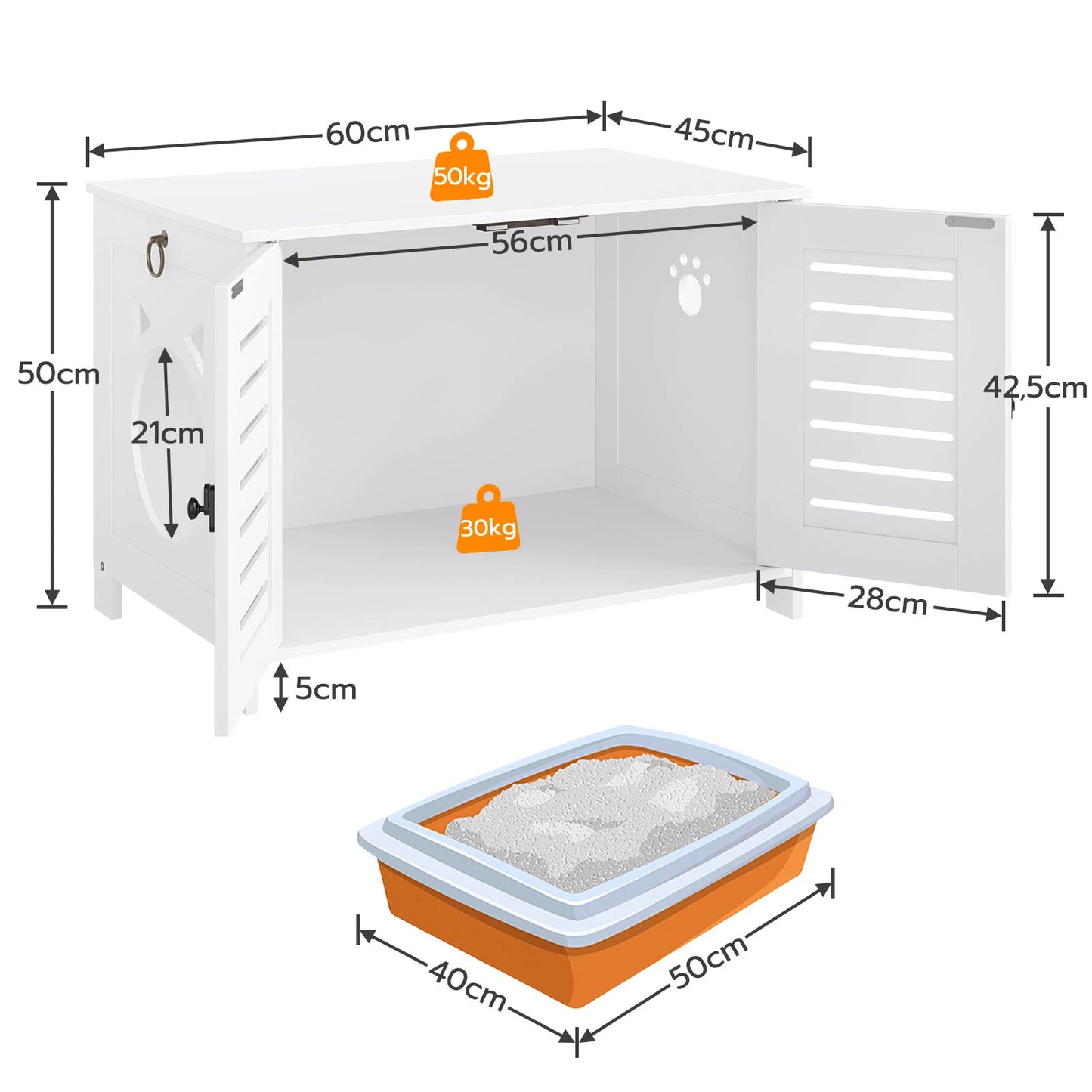 Kattenbakkast – Kattenbak Meubel – Kattenbak Verbergkast – Kattenbak Kast – Dubbele Deuren – Ventilatie Roosters – Hout