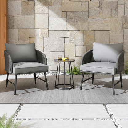 Drie-Delige Tuinset – Buitenset – Balkonset – Lounge Set – Tuinmeubel – Weerbestendig Staal – Handgeweven Rope