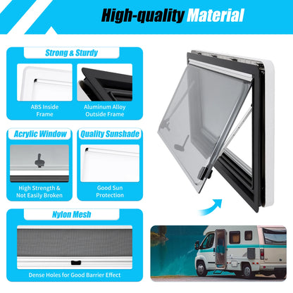 Caravanraam – Camperraam – Uitzetraam – Schuifraam – Ventilatieraam – Aluminium Frame – 900x500mm – 70° Verstelbare Opening – Duurzaam Geïsoleerd