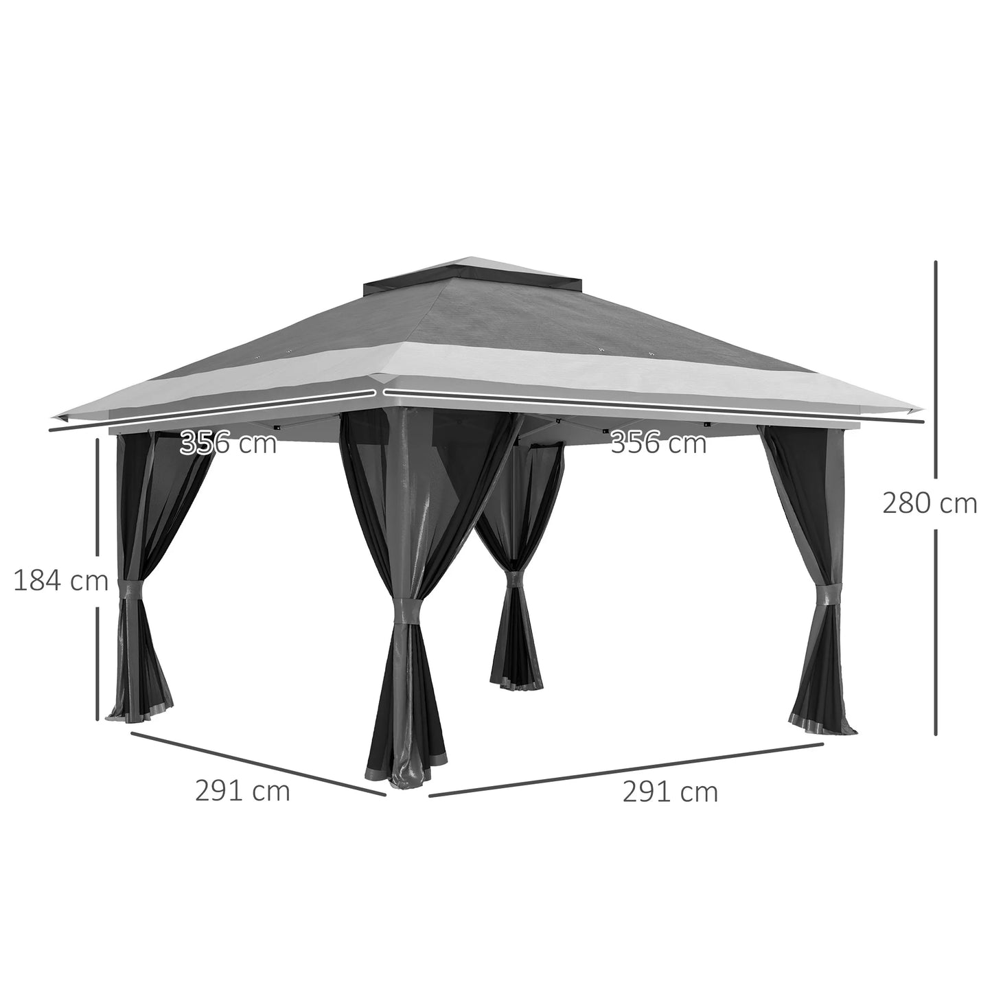 Paviljoen - Tuinpaviljoen - Partytent - Tuintent - Pop-up Kliksysteem - Stabiel - Vouwtent - met Mesh Cover - Opvouwbaar - Waterdicht - Winterbestendig - 50+UV-Bescherming - voor Tuin - Buiten - Achtertuin - 3.6 x 3.6 m - Grijs
