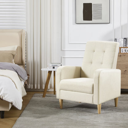 Loungestoel – Fauteuil – Relaxstoel – Leesstoel – Zetel – Beige Linnen Bekleding – Massief Houten Poten – Ergonomisch Zitcomfort