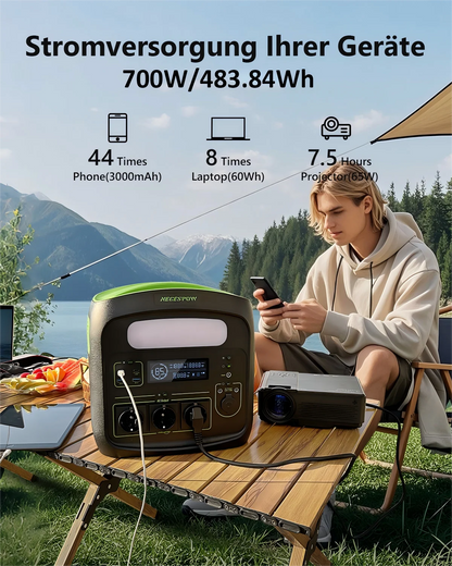 Powerstation – Draagbare Generator – Noodstroom – Camping Accu – Mobiele Energie – 700W Vermogen – 483,84Wh LiFePO4 Batterij