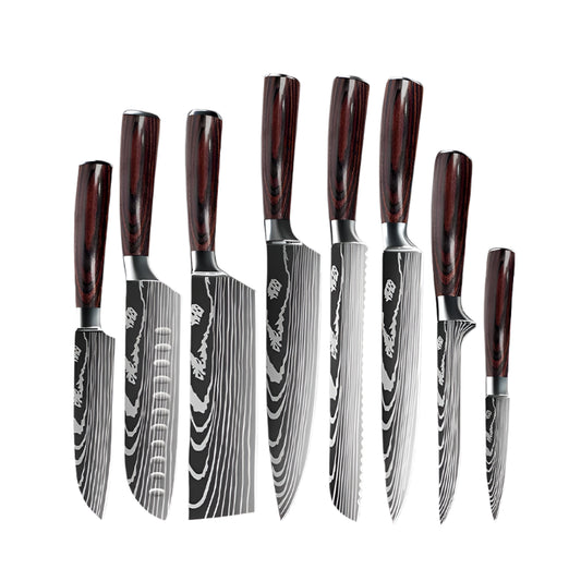 Kitchen knives - Knife set - Chef Knife - Knives - Kitchen Knife - Laser Damascus Stainless Steel - Japanese Santoku - Fish cutting meat knife - ABCDEFHG model