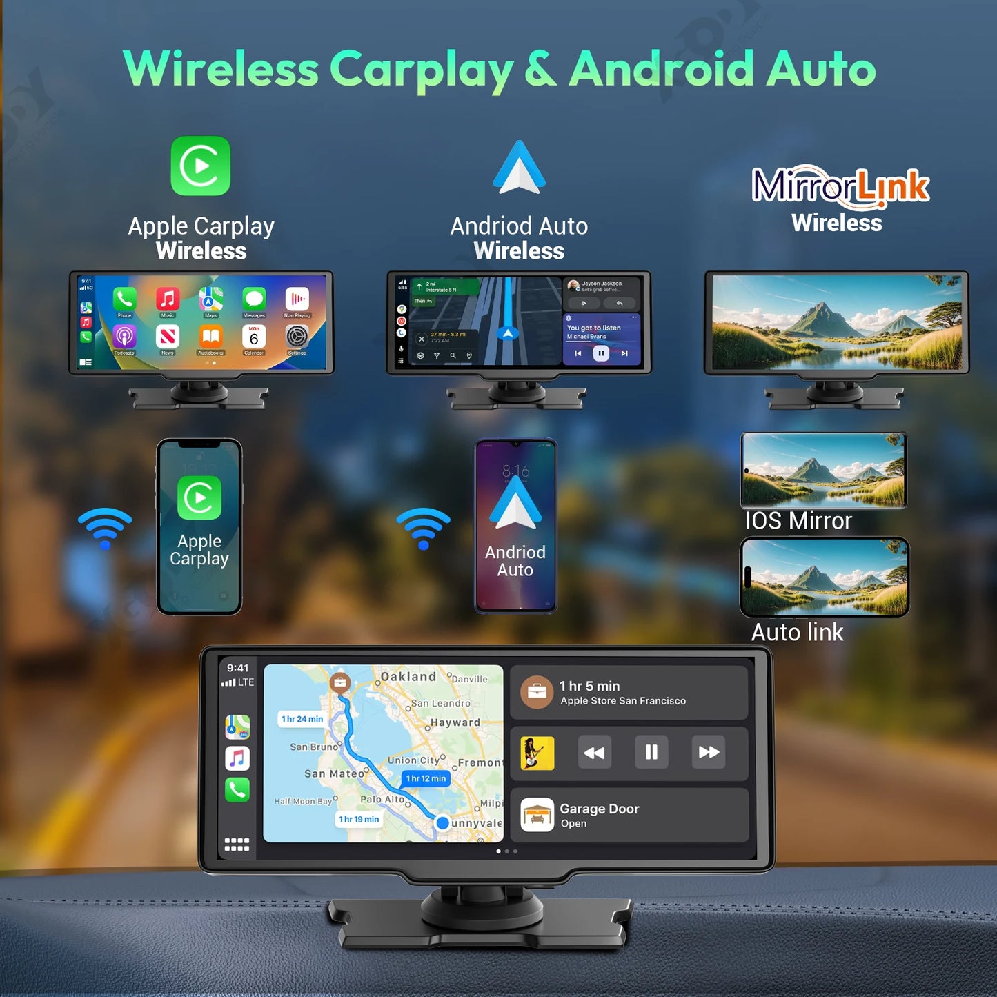 Dashcam Spiegel - Navigatiesysteem Auto - Dashcam voor auto - GPS Navigatie - Draadloze - 4K DVR - Bluetooth Audio - ADAS Systeem - 10.26" - Achteruitrijcamera