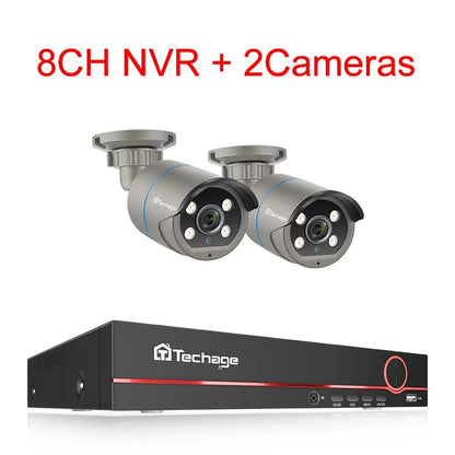 Комплект Techage 8CH HD 4MP POE NVR, система видеонаблюдения, H.265, обнаружение лиц, наружная двусторонняя аудио IP-камера, ком