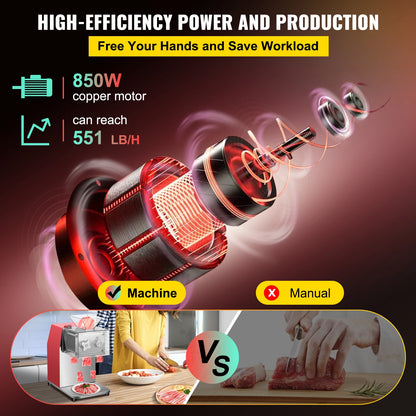 Vleesmolen - Keukenmachine - Keukenrobot - Groentesnijder - 850W - 50Hz - 1440 RPM - Bladruimte 10 mm - Foodprocessor - Gehaktmolen - Rood - QUORE