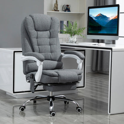 Bureaustoel - Kantoorstoel - Massagestoel - Loungestoel - met 6 Massagepunten - Verstelbare Rugleuning - Ergonomische Stoel - met Voetsteun - 120kg Draagvermogen – Grijs – Verstelbare Hoogte – Warmtefunctie - QUORE