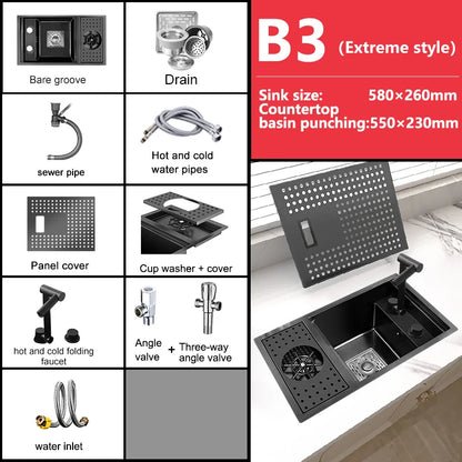 Hidden Cup Washer Bar Sink Stainless Steel Kitchen Sink Garden Coffee Sinks Wash Basin Mini Small Single Slot With Cover Plate