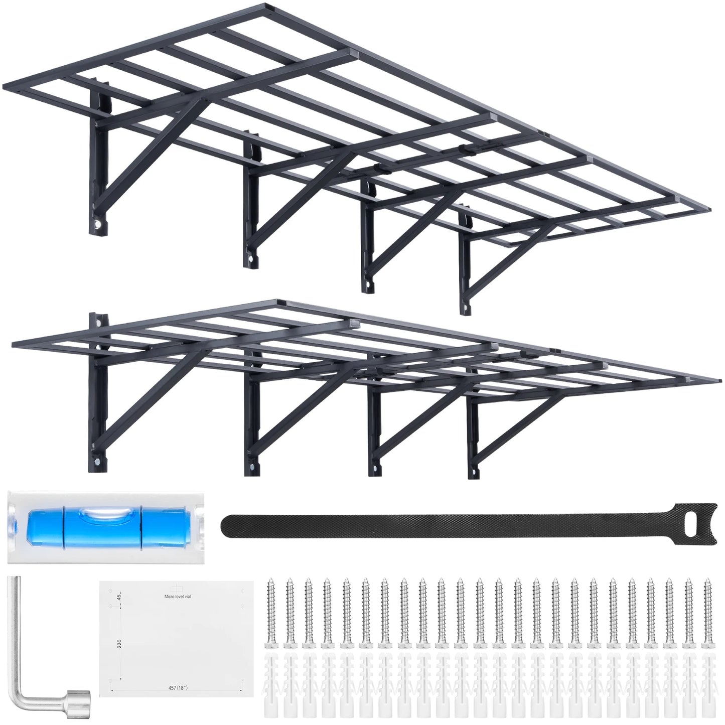 SucceBuy 2-Layer Garage Storage Shelving Wall Mounted Tool Box Rack Tool Cabinet Floating Shelves Holder for Shop Workshop - QUORE