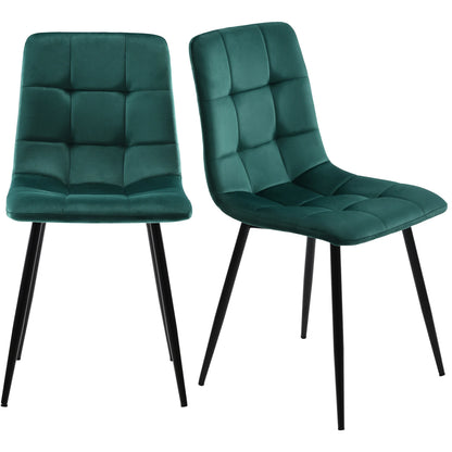 Eetkamerstoelen – Velvet Stoelen – Quilt Stoelen – Metalen Frame – Comfortabel Zitoppervlak – Vloerbescherming - Set van 4 - Groen - QUORE