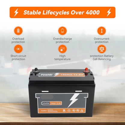 LiFePO4 Batterij – Loodaccu Alternatief – Camping Accu – Boot Accu – 12.8V – 150Ah Capaciteit – Snelle Laadtijd
