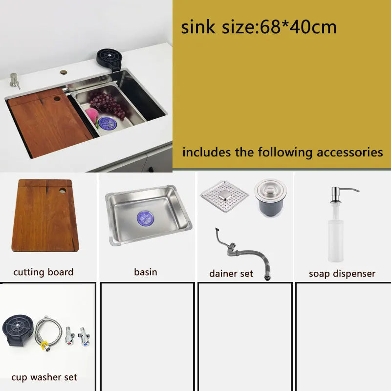 Onderbouwspoelbak – Spoelbak RVS – Keukenspoelbak – Enkele Spoelbak – Spoeltafel – 68x40 cm – Roestvrij Staal 304 – Watervalkraan Multifunctioneel
