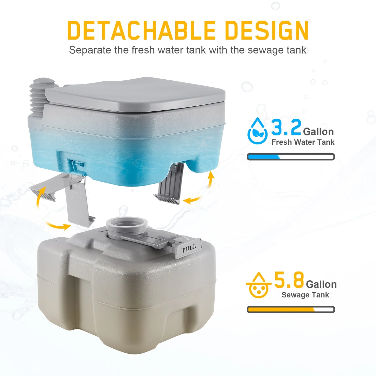 Draagbaar Spoeltoilet - Mobiel Potje - Mobiel Toilet - voor Buiten - Caravan - Toiletbelasting 130kg - voor Volwassenen - 20L - 41 × 35 × 41 cm - Grijs