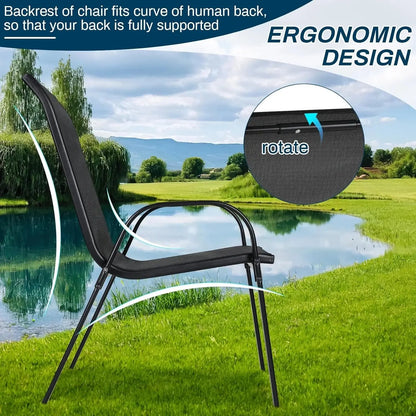 Tuinstoelen - Tuinstoel - Tuinmebeul - Set van 6 - Stoelen - Metalen - Stapelbare - Weerbestendige  - Ademend Textileen - Geschikt voor Terras - Balkon - Comfortabel - Ademend - Draagvermogen 150 kg - Zwart