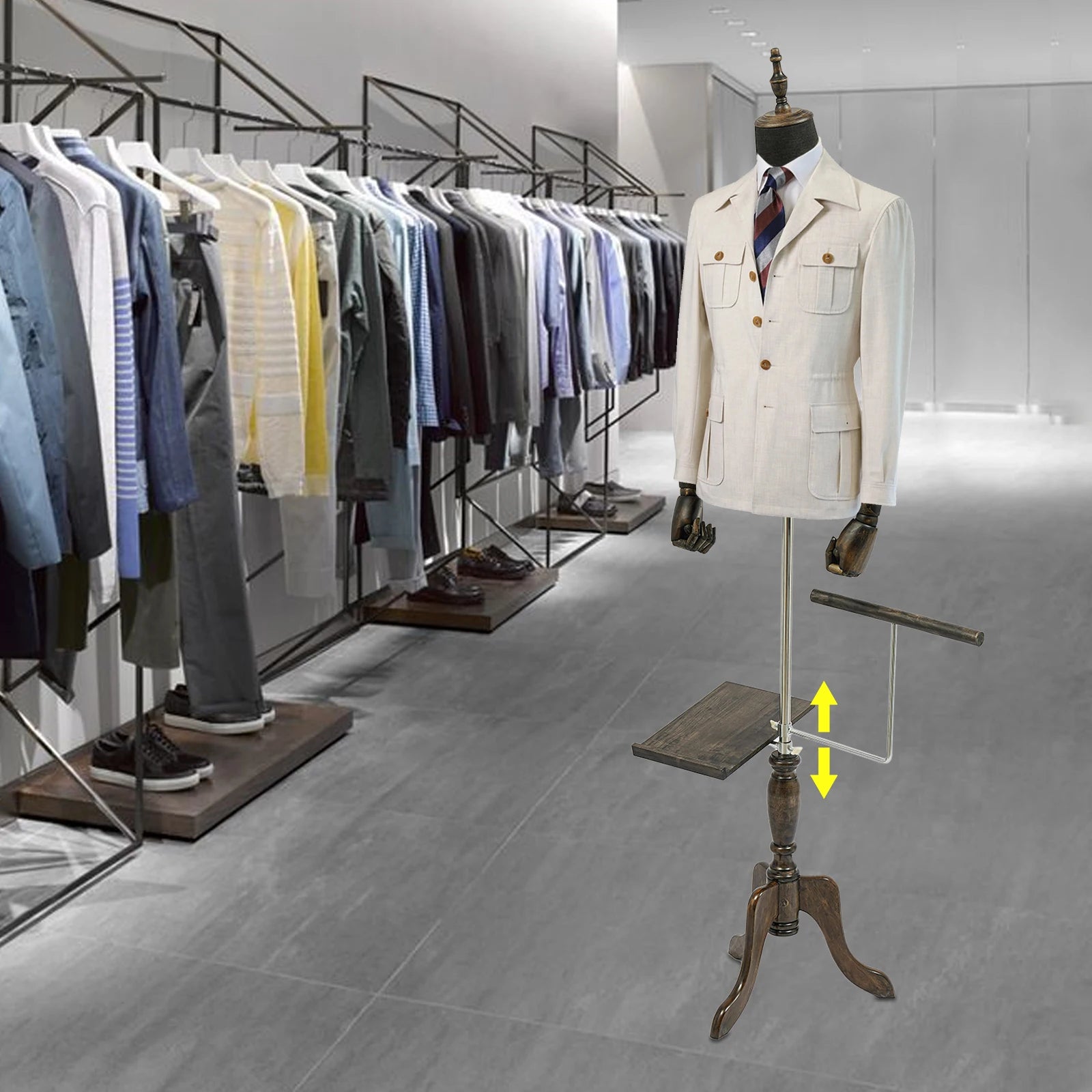 Mannenpaspop – Paspop Heren – Mannequin Halflichaam – Kledingdisplay – Modellenpop – Verstelbare Hoogte 150-180 cm – Hoofdloos Zwart - QUORE