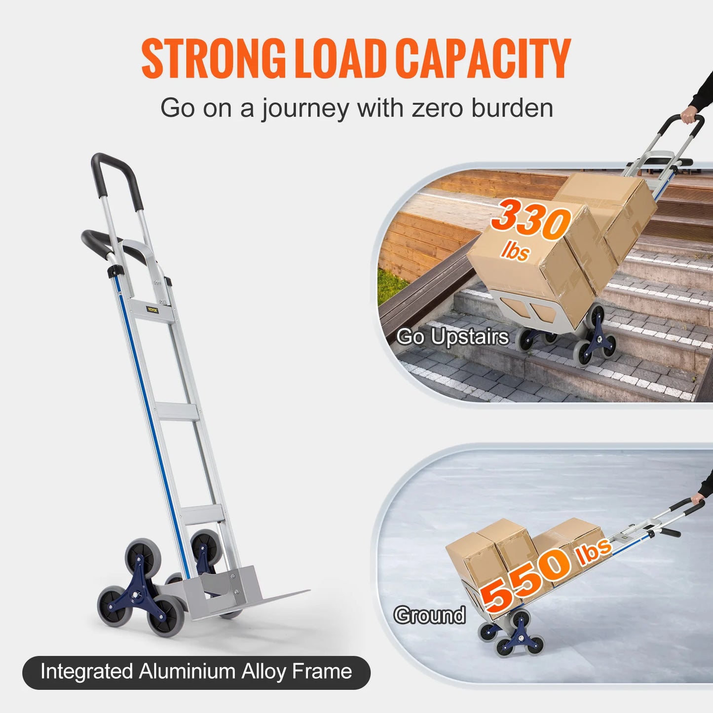 Traploper Trolley – Handkar – Opvouwbare Transportkar – Handgrepen met Beugel – Inklapbare Trolley