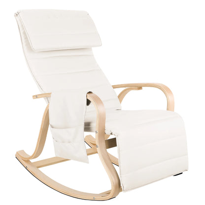 Schommelstoel - Relaxstoel - Fauteuil - Voedingsstoel - met Armleuningen en Voetensteun voor Slaapkamer en Woonkamer - Beige - QUORE