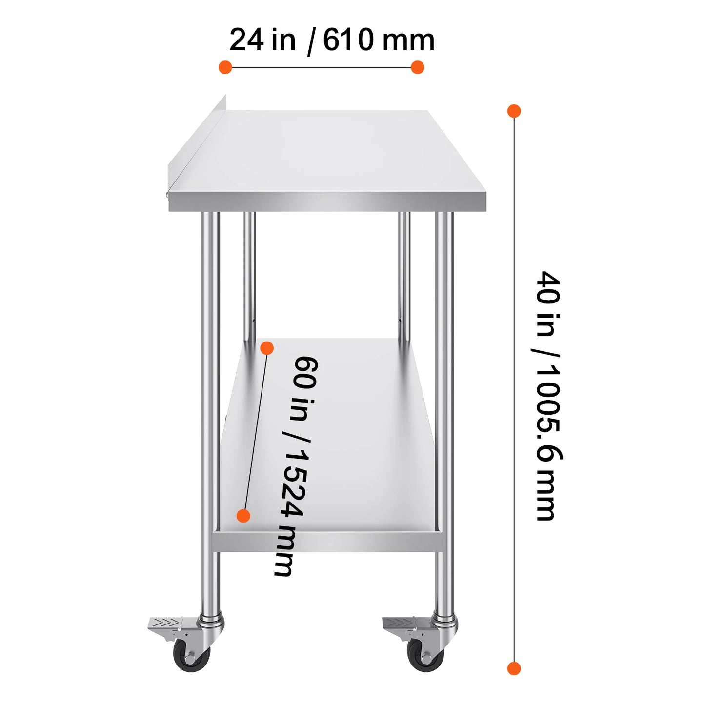 RVS Werktafel - Keukeneiland - Kookeiland - Keukentafel - RVS Werktafel met Verstelbare Bovenplank - 24 x 60 in - Roestvrijstalen Keukentafel met 2 Verstelbare Onderschappen