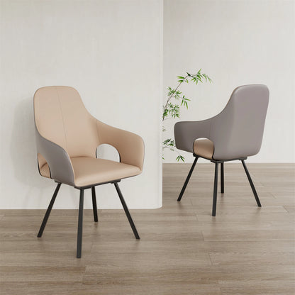 Draaibare Eetkamerstoel – Eetkamerstoel Met Armleuningen – Eettafelstoel – Keukenstoel – Woonkamerstoel – Licht Khaki – 360 Graden Draaibaar – Microfiber Leer Bekleding