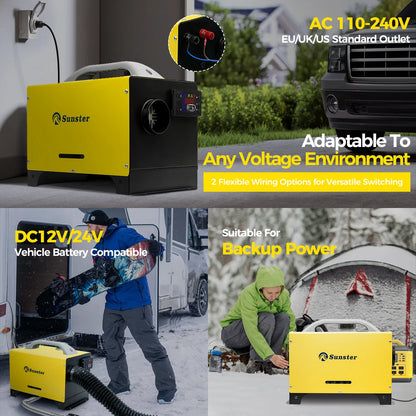8KW 12V&24V&110-240V All-in-one diesel air heater Car Diesel Parking Air Heater With LCD Switch & Retractable base For Truck RV