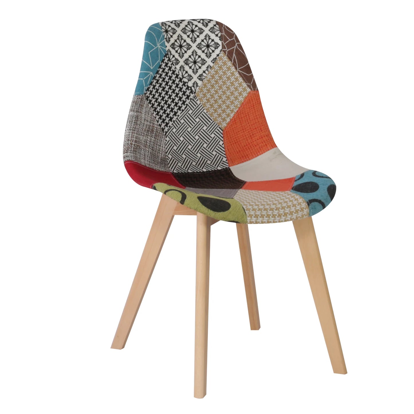 Eetkamerstoelen – Stoelen – Stoelenset – Patchwork Stoelen – Scandinavische Stoelen – Set van 4 – Massief Beukenhout – Kleurrijke Patchwork Bekleding – Variant Rood01