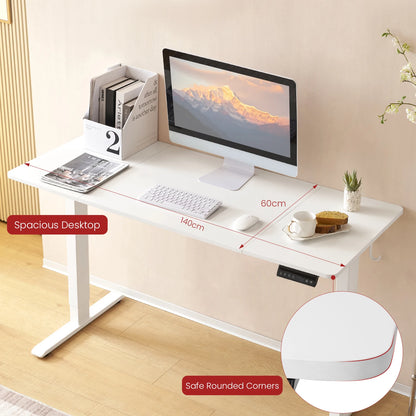 Zit-Sta Bureau - Bureau - Computerbureau - Computertafel - Game Bureau - Kantoor Tafel - Elektrisch - 140x60cm - Staand Bureau - Geheugenfunctie - Hoekbureau - Kabelbeheer & Haakjes - Wit