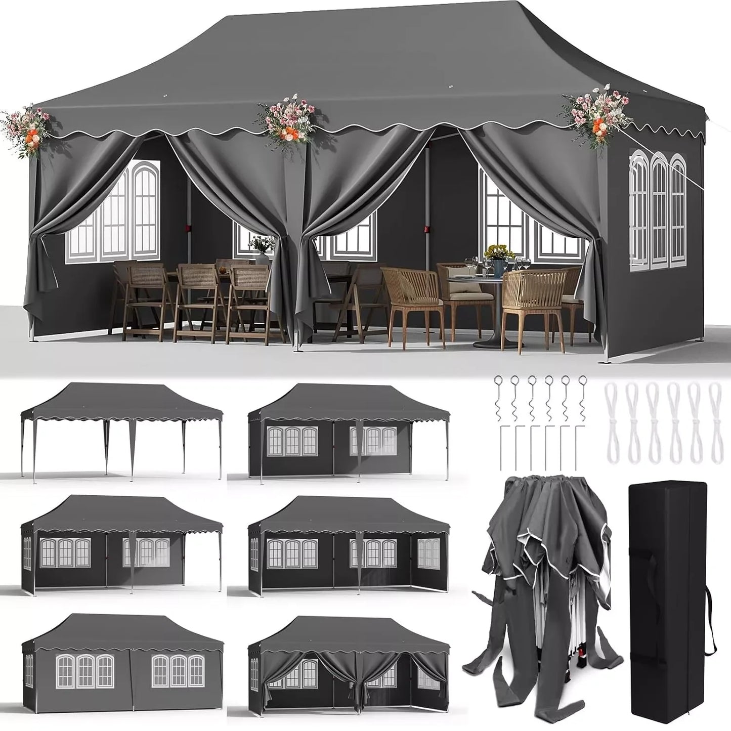 Tuinpaviljoen - Partytent - Partytenten - Paviljoen - Easy up Partytent - 3x6m - Waterdicht - Opvouwbare - Heavy-Duty - Inclusief 6 Zijpanelen – UV 50+ Bescherming - Wit