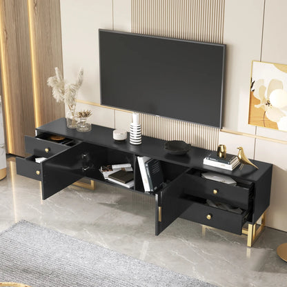 Tv-Meubel – Tv-Kast – TV-Meubel – Dressoir – Zwart Met Gouden Pootjes – Geschikt Voor Televisies Tot 79 Inch – Vier Lades En Centrale Kast - Zwart